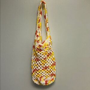 Handmade Crochet White Orange Yellow CandyCorn Colored Small Fishnet Market Tote